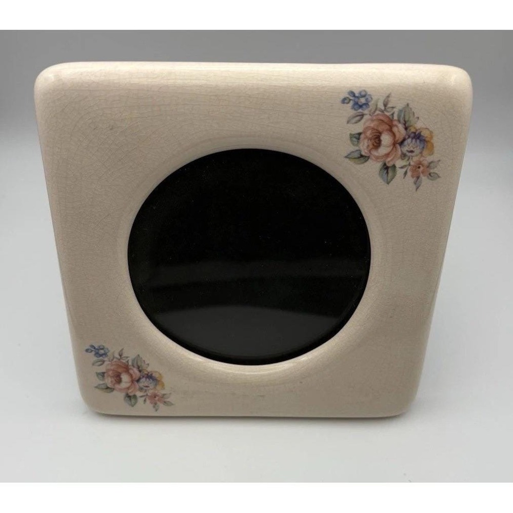 Vintage Ceramic Floral Picture Frame Round Opening Shabby Chic Cottagecore